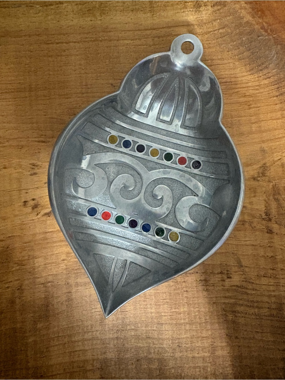 Metal Holiday Ornament Trinket Dish - Silver with Multicolor Accents